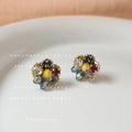 Pendientes Cristal 14K Plated Stud Dainty Flower Shape Colorful Crystal Earrings Crystal Antiallergic Flower Crystal Earrings