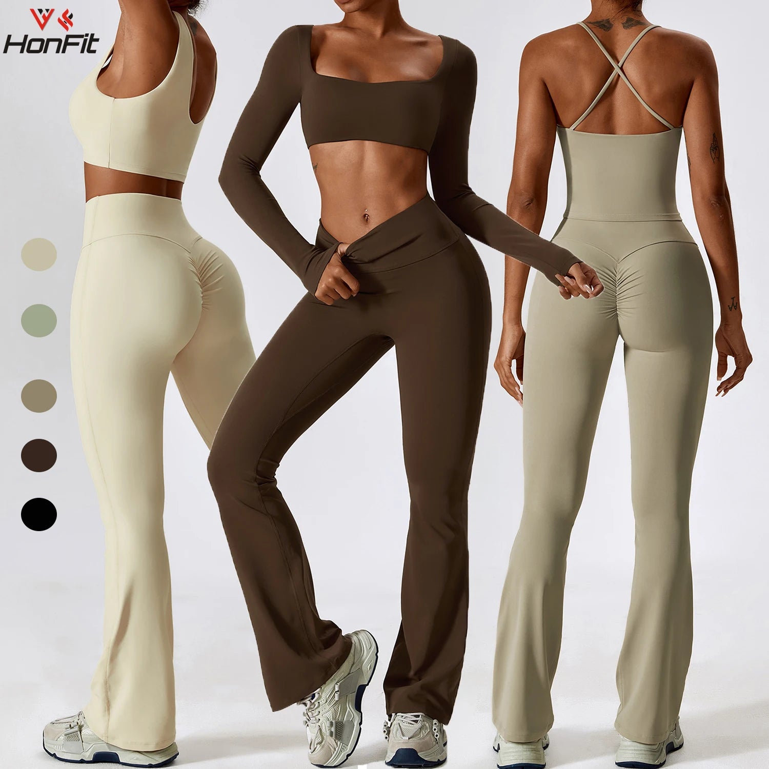 Brand New Woman's Gym Wear Ladies Sports Set Butt Lift 2Pcs / 3 Piece / 4 Piece Workout Yoga Sets for Women Flare