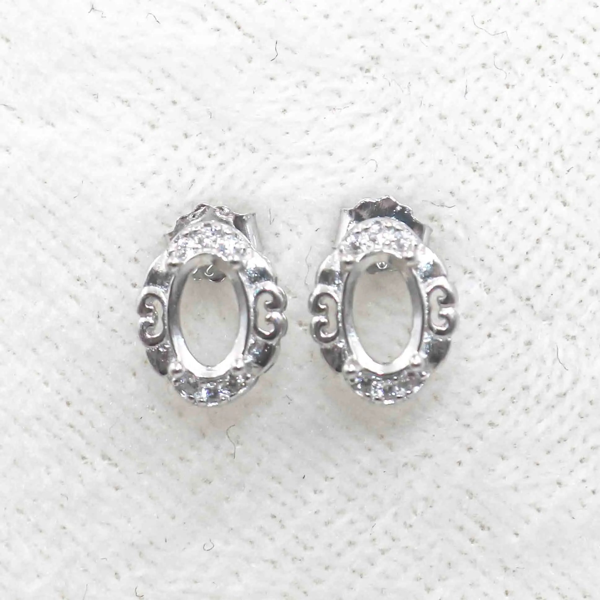 Sterling Silver 4*6/5*7mm Semi Mount Stud Earrings Empty Support Blank Claw Setting S925 Base Without Center Stone for DIY Inlay
