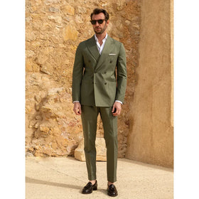 Green Suits for Men Fashion Double Breasted 2 Piece Business Casual Office Blazer Sets Wedding Groom Tuxedo