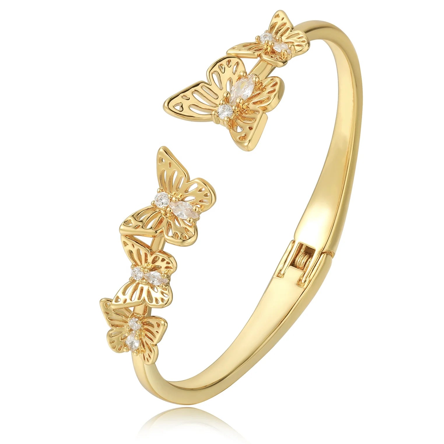 Fashion Exquisite Brass Plating 18k Gold Hollow Inlaid Zirconia Butterfly Open Bracelet for Women Jewelry Gifts Customized