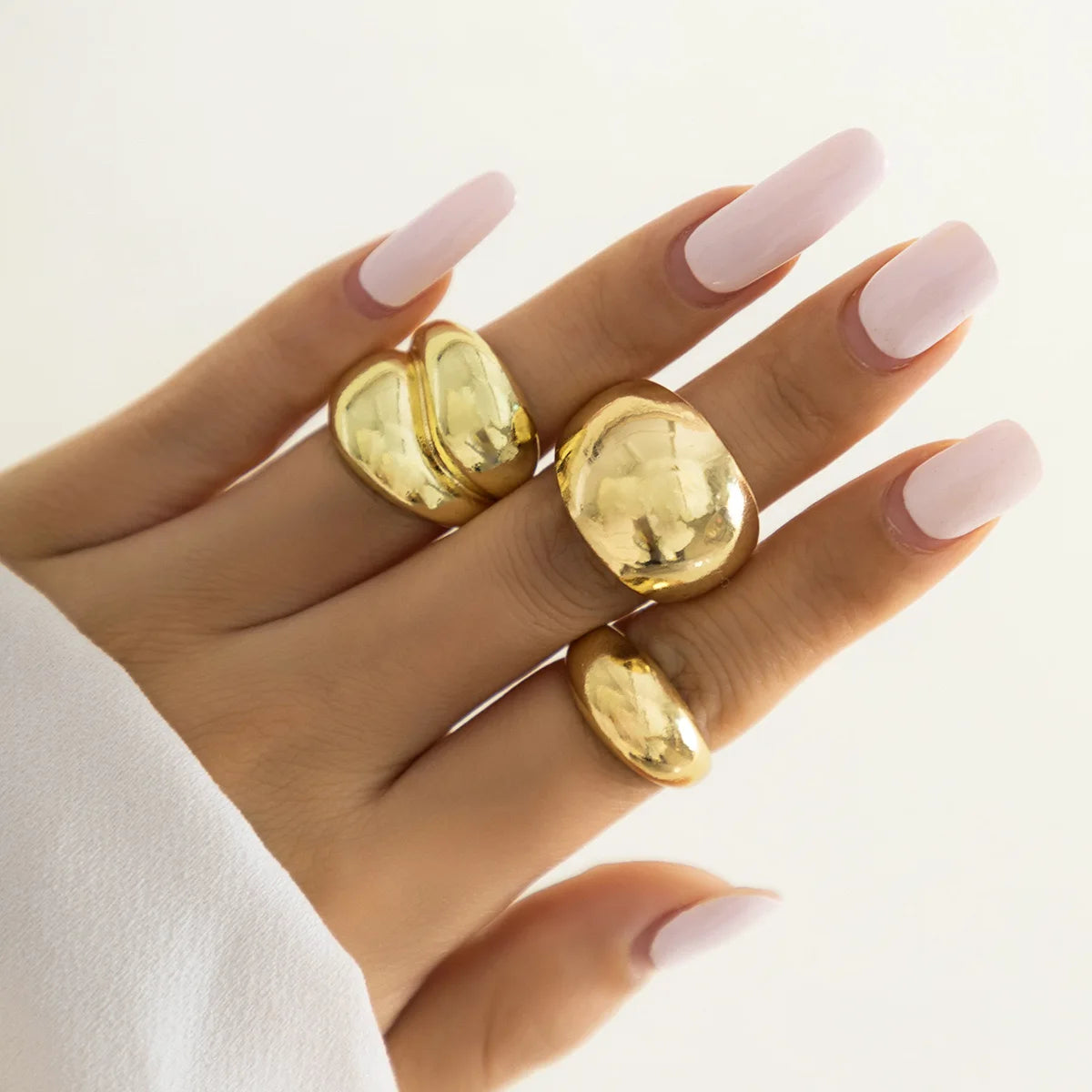 New Arrival 18k Gold Plated Textured Glossy Exaggeration GeometryThick Chunky Snap Ring Plier Set for Woman