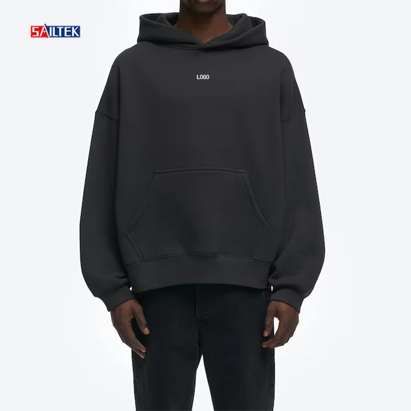 Custom Embroidery logo Streetwear Hooded Sweatshirt Long Sleeve Hoodie for Man Wholesale High Quality Pullover Black Hoodies Men
