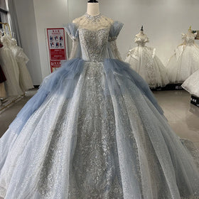 Jancember XS001 Crystal Elegant High Neck Ball Gown Wedding Evening Dresses