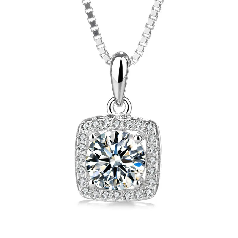Valentines Day Gift Silver Necklace for Women Sterling Silver square Zircon Crystal Pendant 925 Silver Jewelry for Ladies