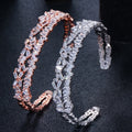 Rectangle Iced Out Cubic Zirconia Crystal Rose Gold and Silver Plated Big Wide Bangle Bracelet for Women Wedding Party Jewelry