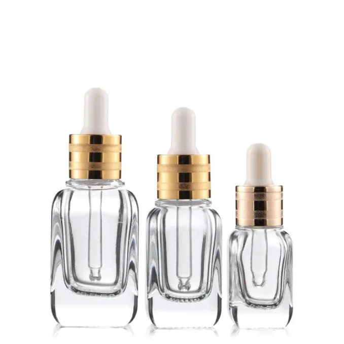 Luxury Transparent Grid Bottom 30ml square Glass Dropper Bottle for Skincare Serum Bottle