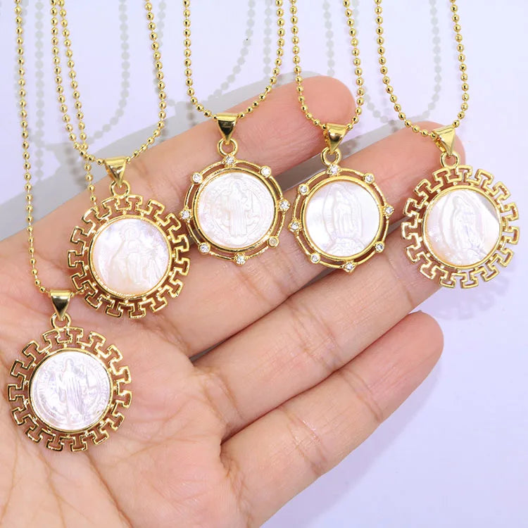 NZ1117 Catholic Necklace Mother of Pearl CZ Blessed Mother Mary Ladies Necklace Fashion Cubic Zircon Virgin Mary Necklace