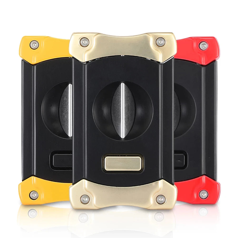 Luxury Double Blade Engraved Plastic House Stainless Steel V Cut Cigar Cutter