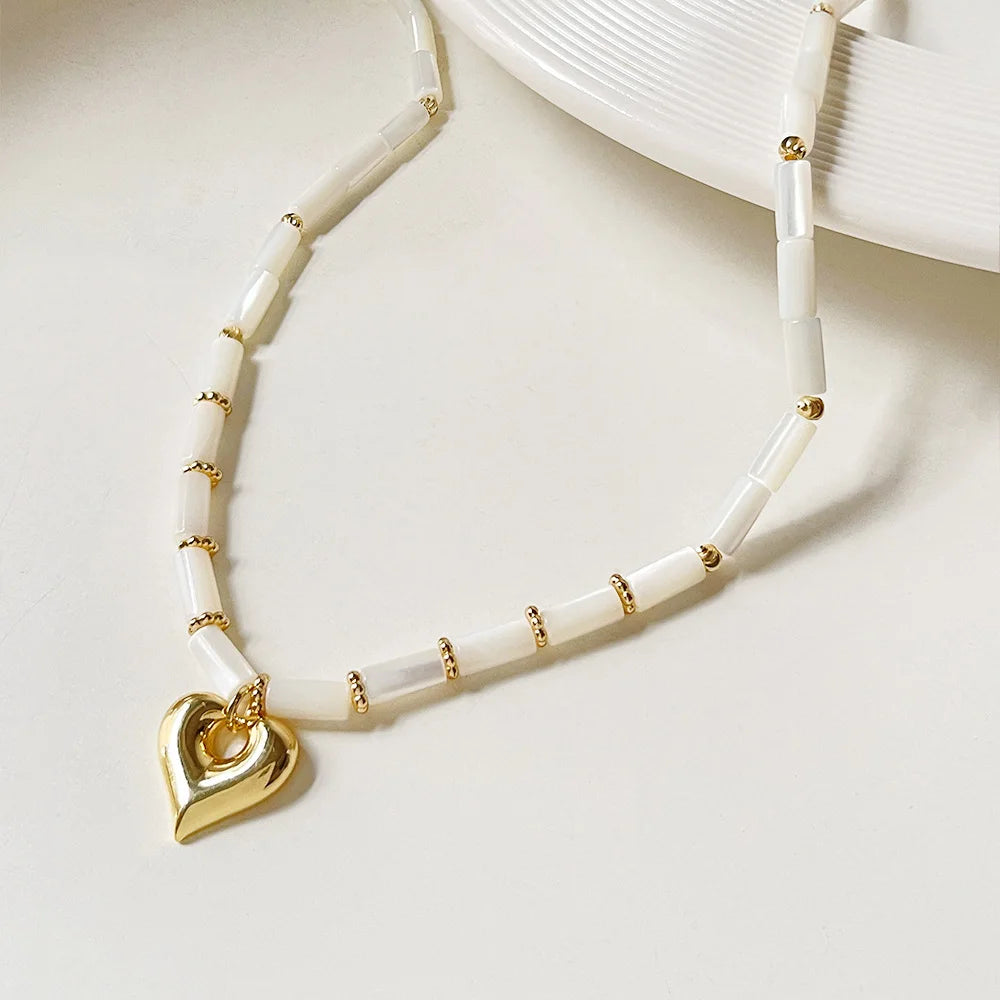 Maiou Trendy Vintage Boho Handmade Cute Shell Beaded Heart Charm Necklace for Women and Girls Jewelry