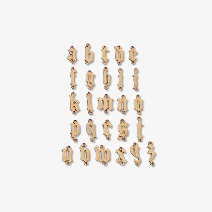 Non Tarnish 14K Gold Filled Gothic Initial Letter Charms Connectors for DIY Jewelry Making Bracelet Necklace