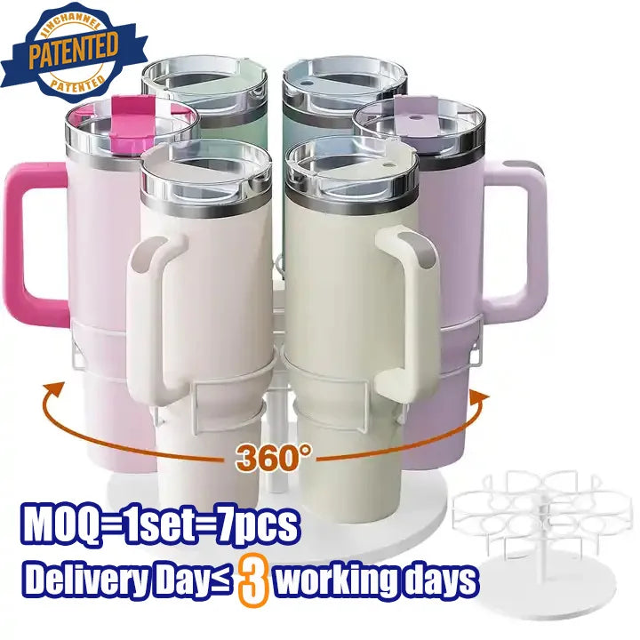 Modern 360Â° Rotating 40 oz Wooden Organizer with Handle Slots 360Â° Rotating 40 oz Tool Patent Cup Holder Kitchen Storage Rack