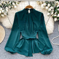 Wholesale Spring Premium Retro Style Tie Ruffle Edge Women's Top