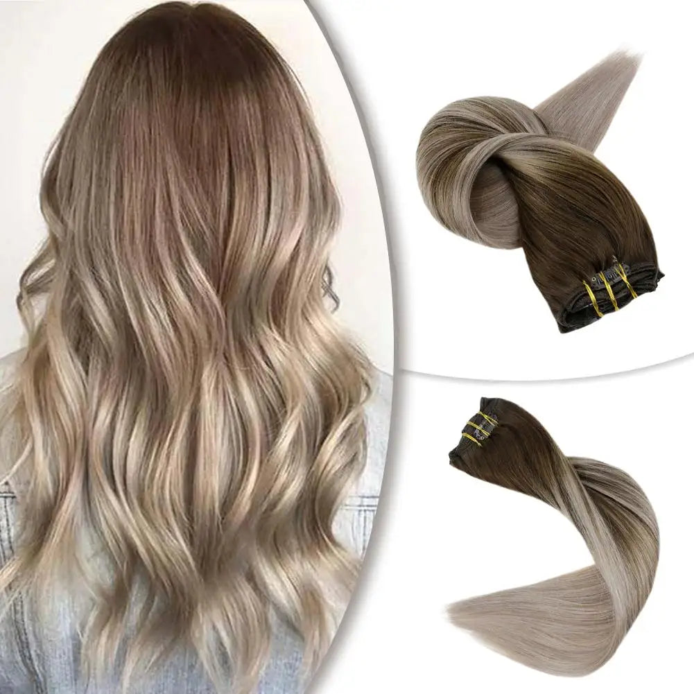 Human Hair Extensions in India Double Draw Remy Ombre Clip in Human Hair Extensions