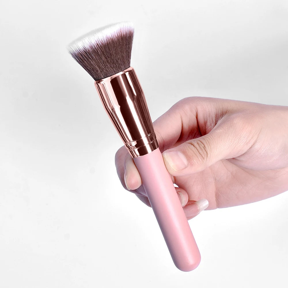 Professional Wood Handle Vegan Dense Thick Flat Single Makeup Brush 2021 Kabuki Foundation Brush pink