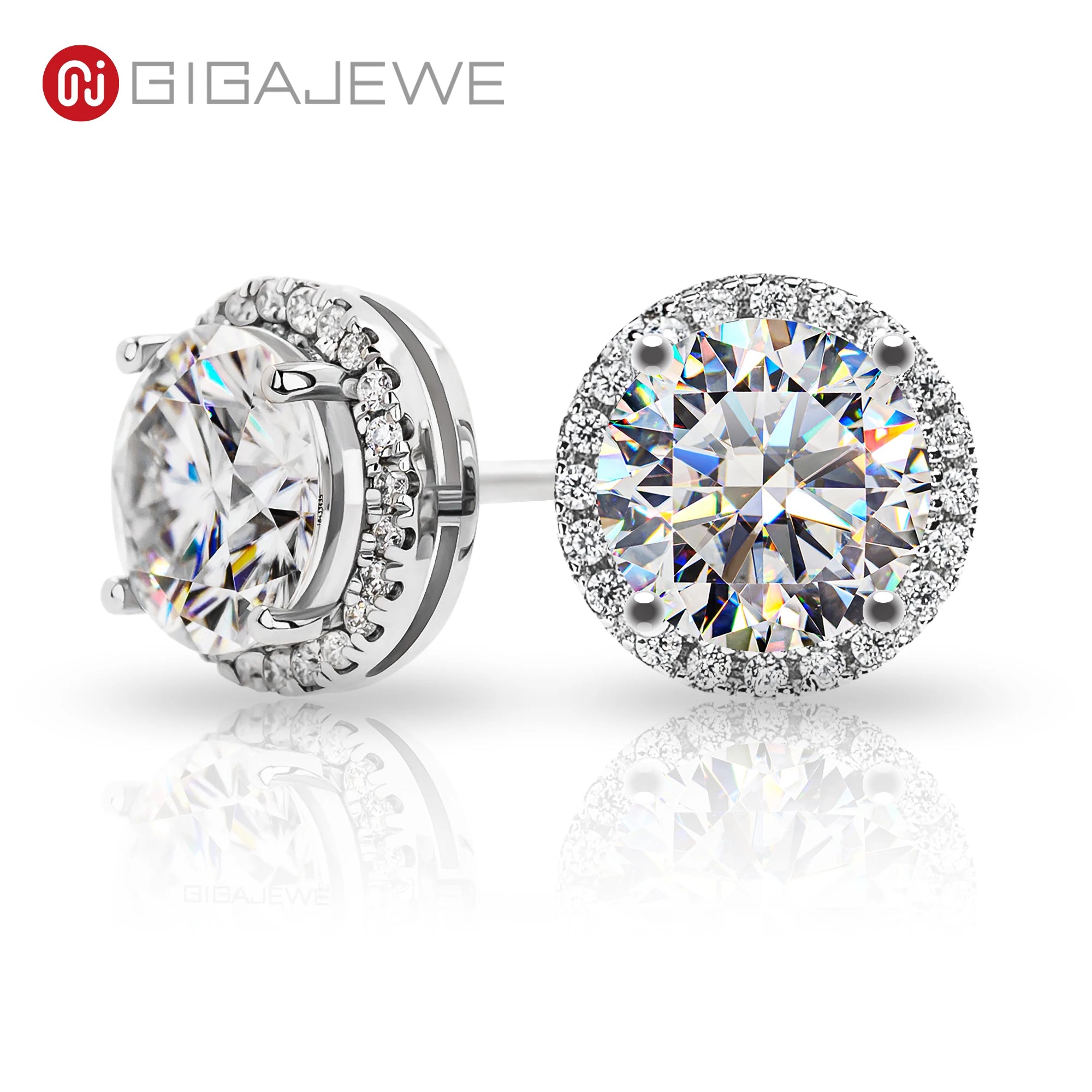 GIGAJEWE White D and Blue Color VVS1 Moissanite S925 Silver 18K Gold Plated Diamond Test Passed halo Stud Earrings