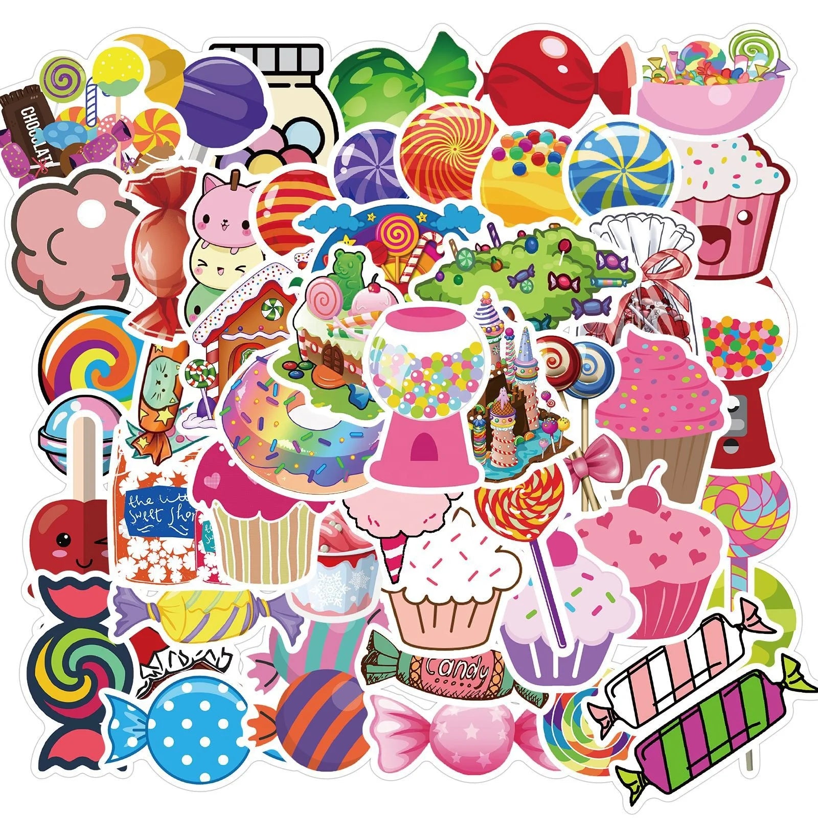 50Pcs Colorful Cute Suger Candy Sweet Lolly Cake Decor Sticker Girl Kids Gifts Home  Laptop Phone Food Lovely Stickers