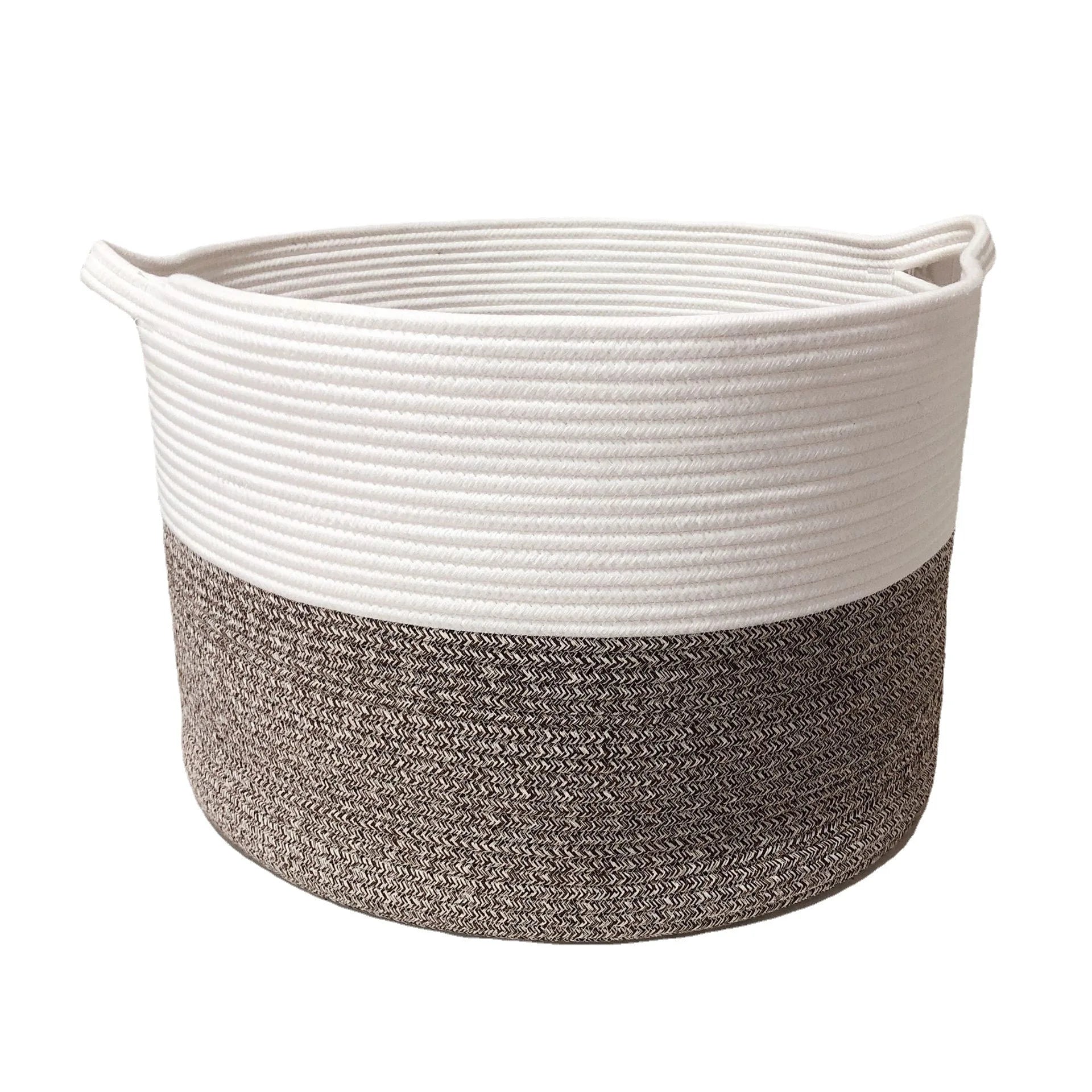 Household Cotton Rope Basket with Handles Woven Basket Blankets Toys Storage Basket  Great Comforter Cushions Storage Bins