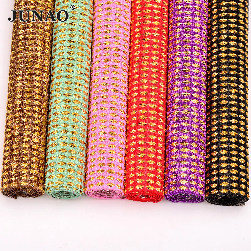 JUNAO Wholesale 24*40cm Resin Rhinestone Mesh Roll Trimming Crystal Diamond Mesh Sheet for DIY Bags