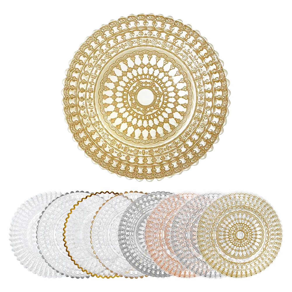 Gold Rimmed 13-Inch Clear Glass for Charger Plate Elegant Side Plates for Weddings Parties Dining Tables