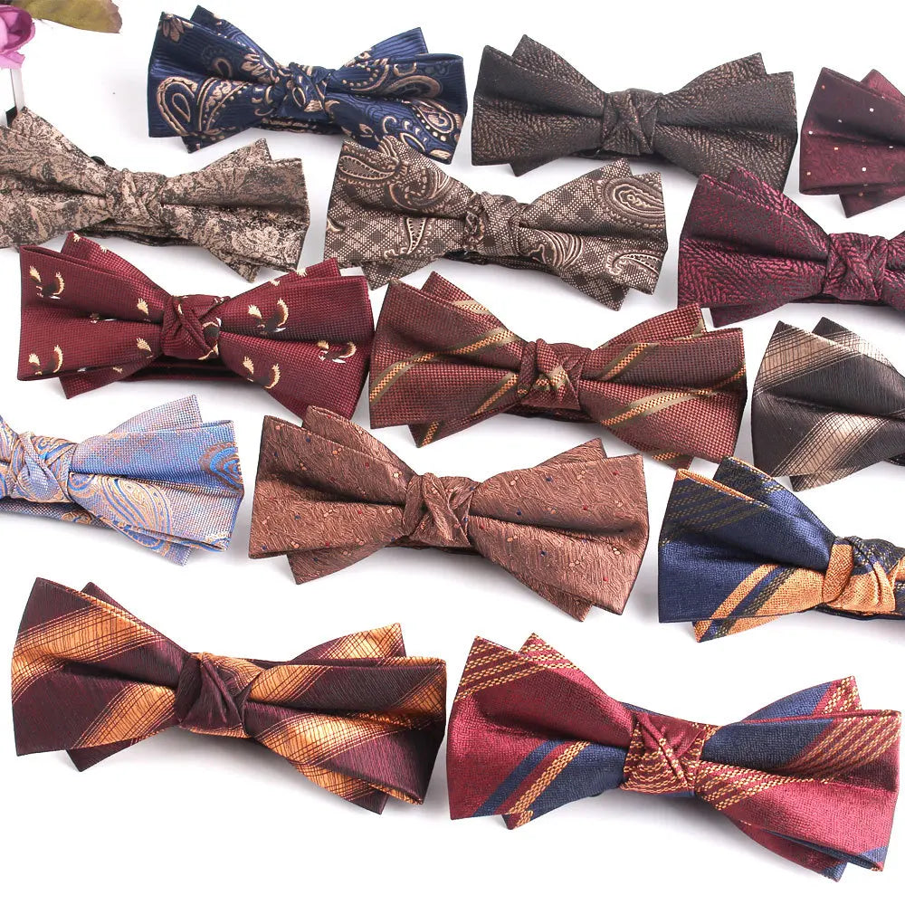 Shengzhou Bow Tie Manufacturer Red Brown Bowtie for Men Silk Stripe Men's Bow Tie Handmade for Party