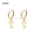 Trendy 14K Solid Yellow Gold Small Hoop Earring Charms Huggie Drop Dangle Key Shape 1 Pair for Weddings Anniversary & Gift