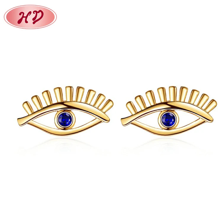 Custom Brass Jewellery Manufacturer 18k Gold Plated Evil Eyes Stud Earrings Ear Artificial Piercing Jewelry Woman