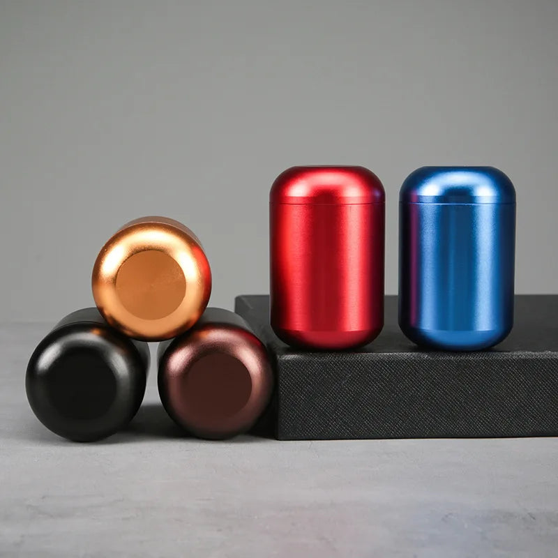 Portable Solid Screw Airtight Capsule Shape Red Tin Box Chinese Green Coffee Tea Tin Colorful Small Aluminum Tin for Tea