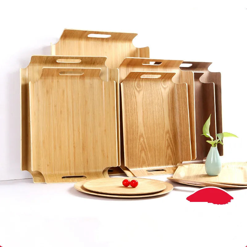 Rectangular Japanese Style Dessert Shop Tray Wooden Cake Bakery Dinner Plate Bread Plate Display Tray with Handle