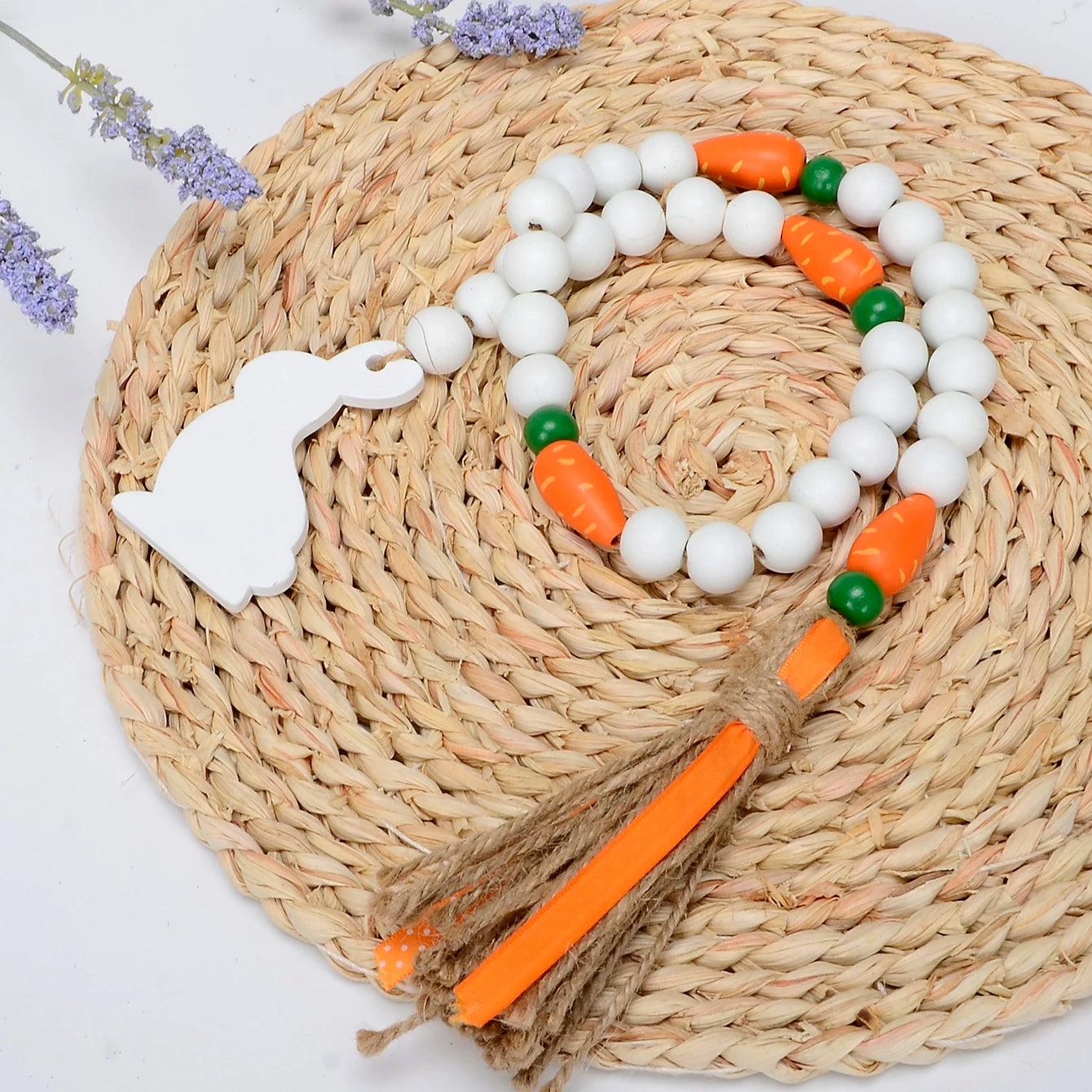 Farmhouse Easter Decorations Wood Bead Garland with Creative Carrot and Tassels Creative Carrot Beads for Decorations