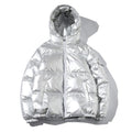 Custom Metallic Hooded Puff Bubble Jacket Full Zip Down Windbreaker Quilted Padded Coat Bomber Streetwear Puffer Jacket Men