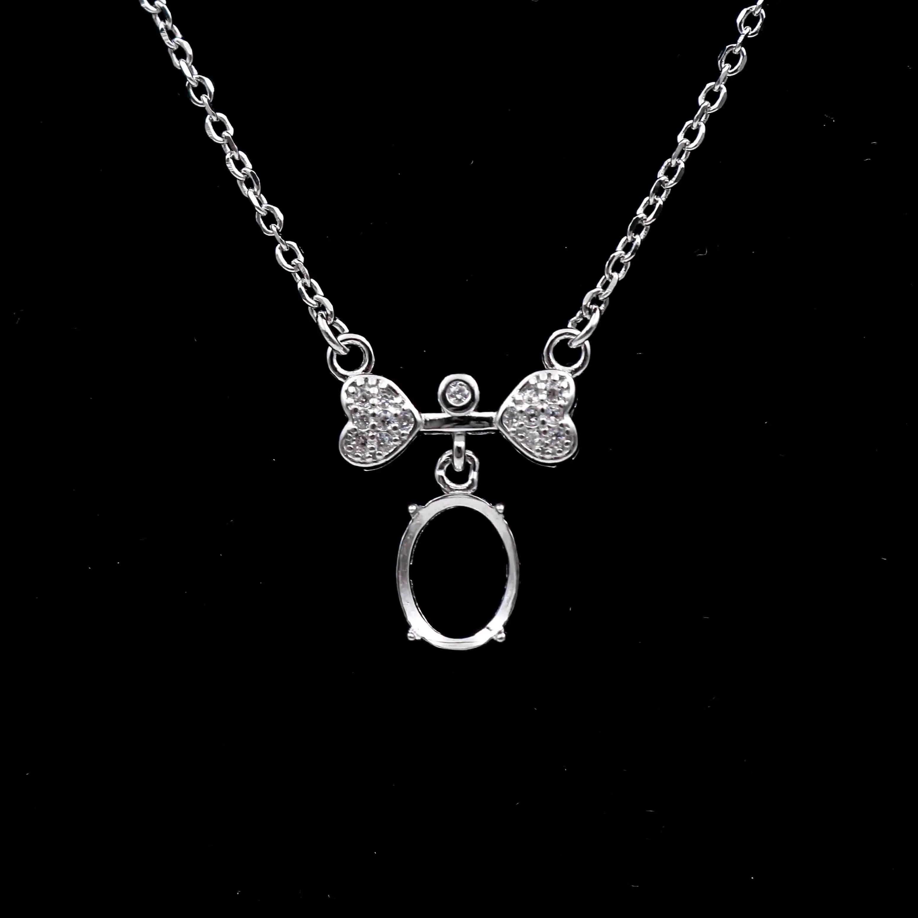 Sterling Silver 7*9mm Semi Mount Necklace Empty Frame Support Blank Setting S925 Base Holder Without Center Stone for DIY Inlay