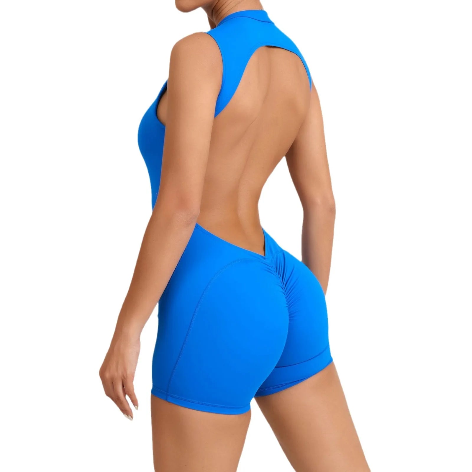 Womens High Neck One Piece Scrunch Short Romper Sexy Spaghetti Strap Bodycon Stretch Backless Yoga Jumpsuits Sports Bodysuits