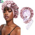 Custom Print Logo Long Strap Double Layer Reversible Wide Tie Band Edge Silk Bonnets Satin Edge Hair Wraps
