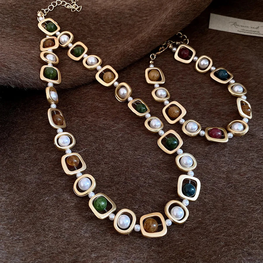 Maiou 2026 New Arrival Statement Trendy Luxury Multi Color Beaded Necklace and Bracelet Jewelry Set for Women Anniversary