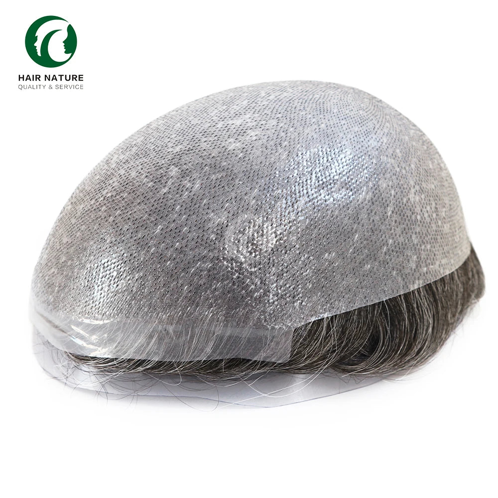 Mirage Polyskin Human Hair Mens Toupees with Synthetical Gray Hair Hair Prosthesis Men Freestyle 100% 6Inch T