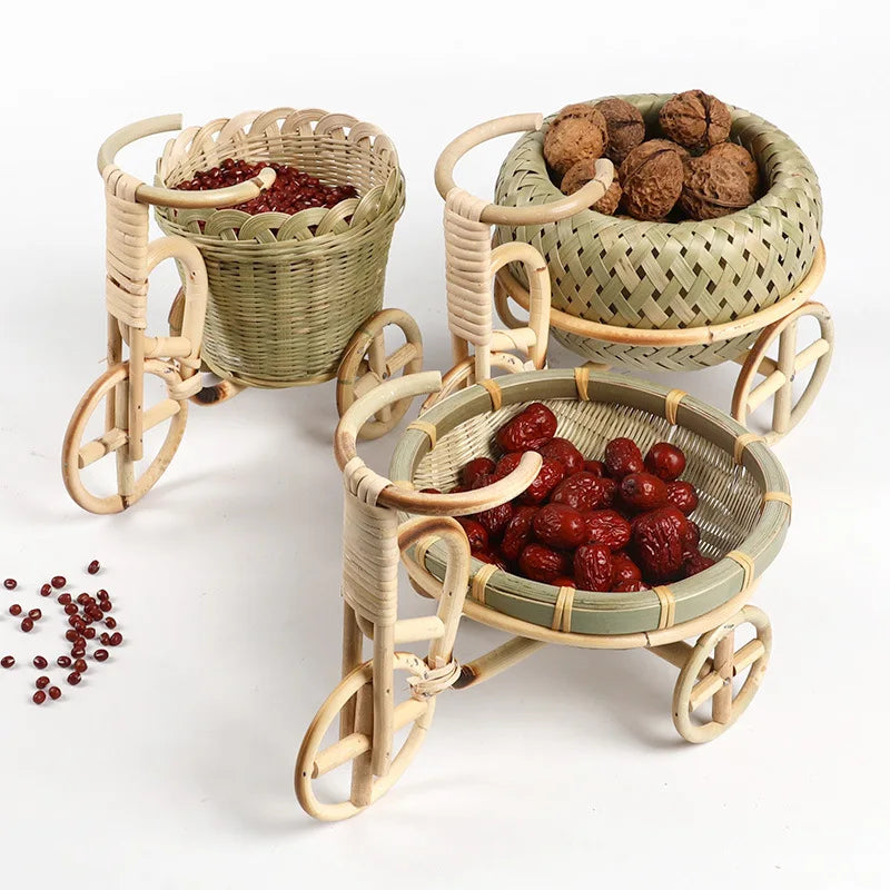 Decorative Photo Props-hand-woven Bamboo Basket with Bamboo Woven Trolley /bicycle  Crafts