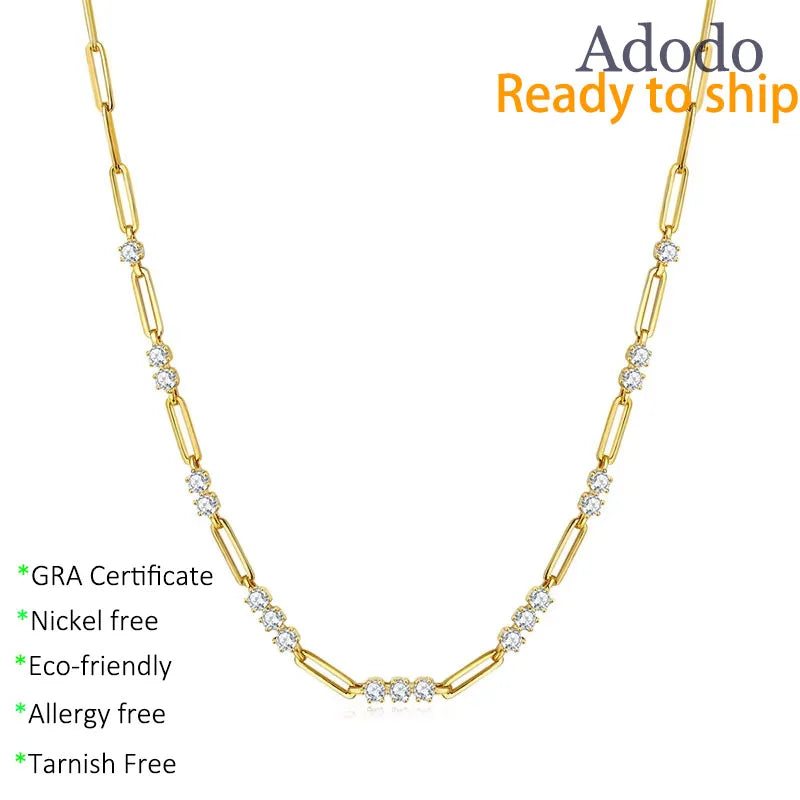 Fashion Jewelry INS Stacking Style 3MM Round Moissanite Paper Clip Collarbone Chain S925 Silver 18k Gold Plated Women Necklace