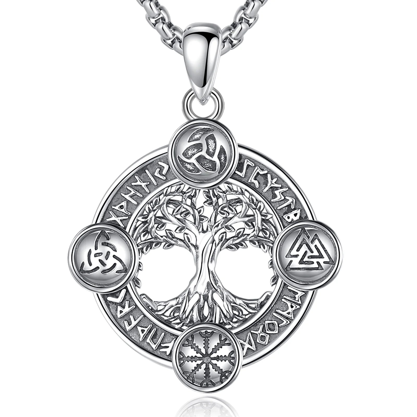 Merryshine 925 Sterling Silver Jewelry Men Retro Punk Norse Viking Tree of Life Jewelry Pendant Necklace for Men
