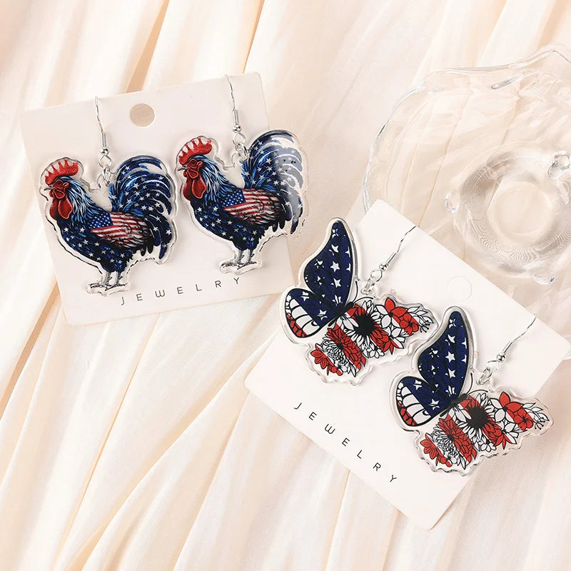 1Pair Independence Day Woman Drop Earrings Acrylic Chicken for Girl Festival Gift
