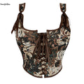 Retro Renaissance New Street Vintage Bustier Flower Niche Suspend Court Tunic Top Women's Sexy Corset Top With Shoulder Strap