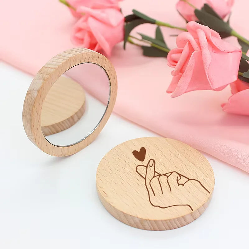 Pocket Makeup Mirror Natural Bamboo Handheld Mirror Single-Sided Portable Travel Vanity Mirror for Men and Women