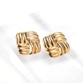 Fashion Jewelry Chunky Twisted Stud Earrings Women Vintage Hypoallergenic 18k Gold Plated Stainless Steel Stripe Square Earrings