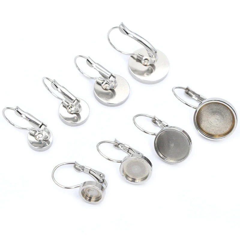 10pcs No Fade 6mm 8mm 10mm 12mm Thicken Stainless Steel Earring Blank BaseDIY French Lever Drop Earrings Studs Setting