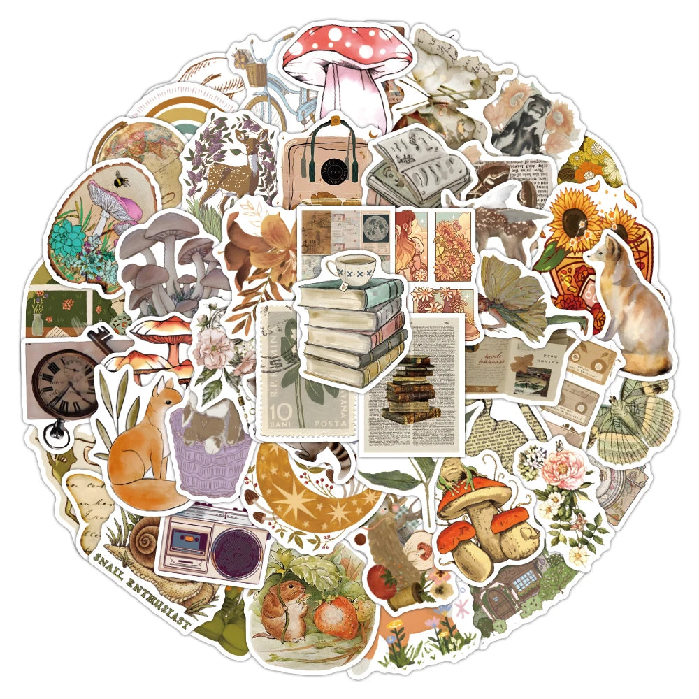 50pcs Custom Vintage Styles Sticker Waterproof Cartoon Vinyl Mobile Water Bottle Sticker Luggage Laptop Retro Style Stickers