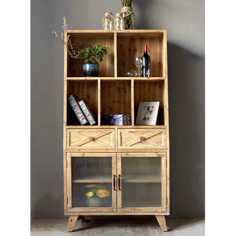 Innova Home Decorative Antique Rustic Solid Wooden Living Room Storage Cabinet 2 Drawers Shelf Multi-functional Home Furniture