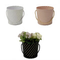 Single-Hand Hold Trapezoidal Round Bucket Flower Gift Box Spot Hot Gold Striped Design with Embossed Printing and Rope Accents