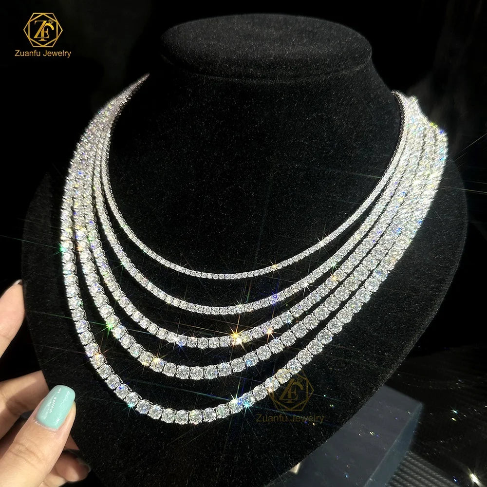 Tennis Chain Moissanite VVS Moissanite 2mm 3mm 4mm Lab Grown Diamond Hip Hop Tennis Chain 925 Sterling Silver Bracelet