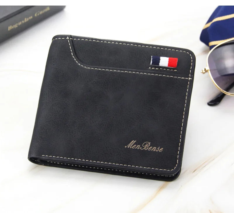 Slim Men's Casual Wallet Short Paragraph PU Leather Card Holder Short Wallet