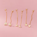 Fashion Jewelry 925 Sterling Silver Flower Heart butterfly Zircon Long Tassel Chain Gold Plated Ear Wire Earrings Women Girls